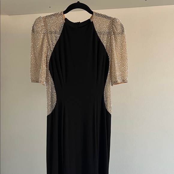 Xscape Black Maxi Gown with Rhinestone Studded Sleeves - Picture 2 of 9